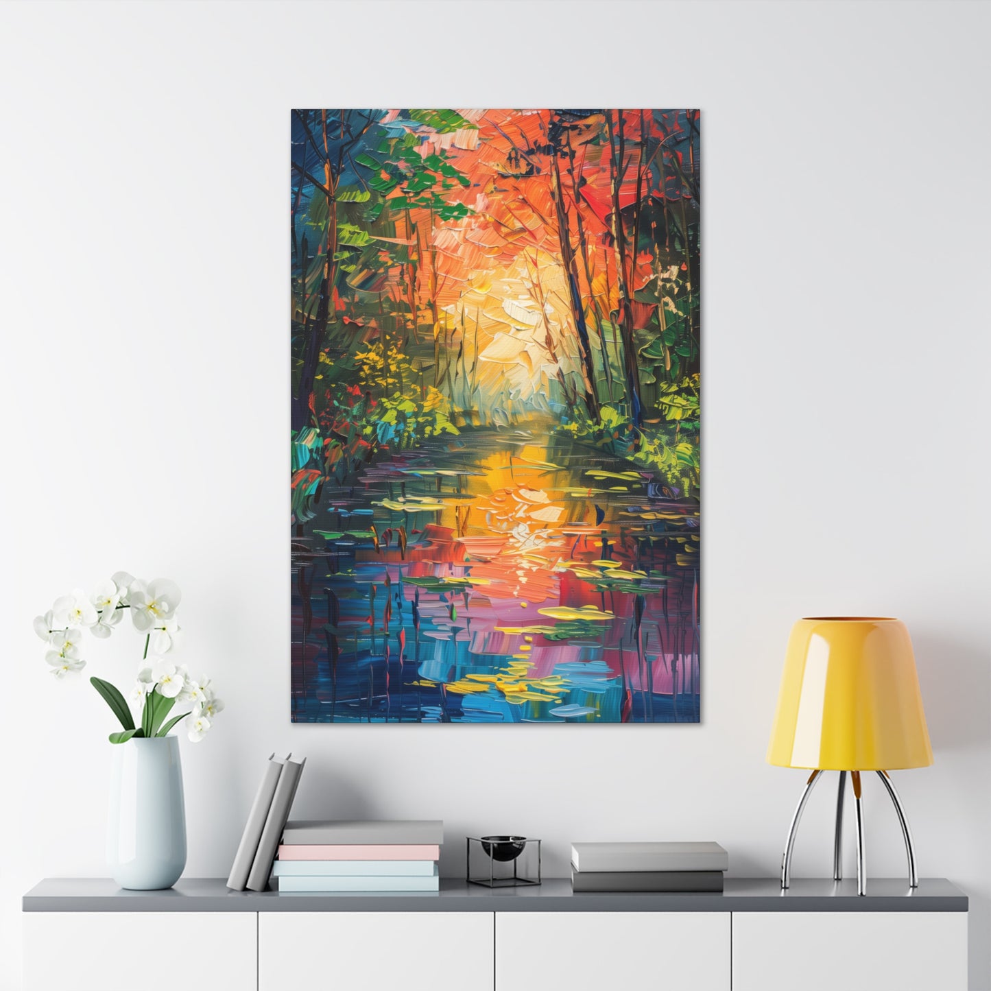 Lake in a Autumn Forest - Claude Monet Style Digital Print Canvas Gallery Wraps