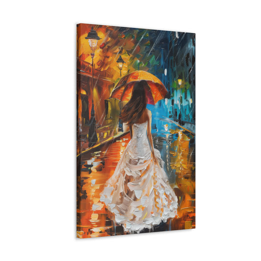 bride walking in street in rain - Leonid Afremov Style Digital Print Canvas Gallery Wraps