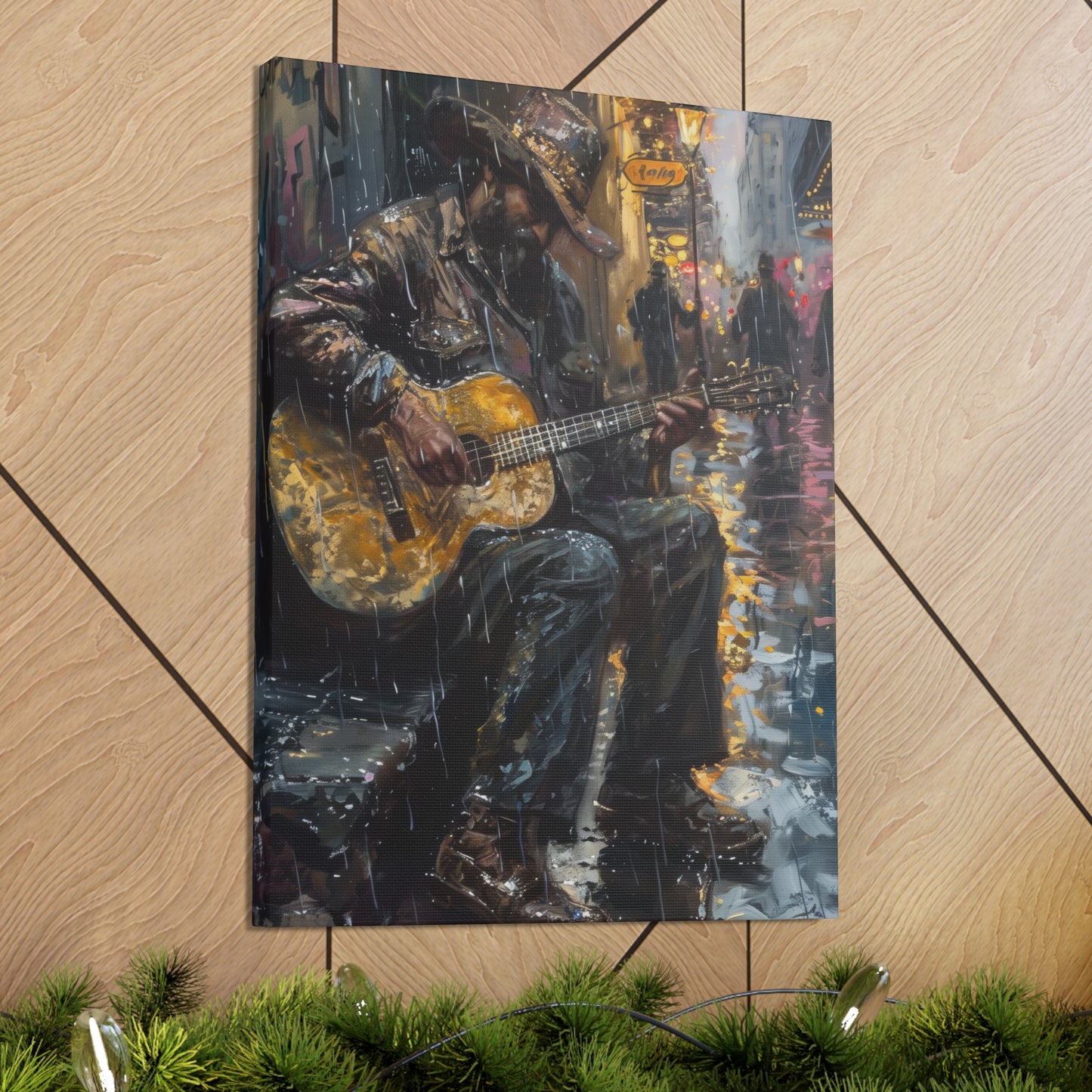 Man Playing Guitar on the Street - Rembrandt Style Digital Oil Painting Canvas Gallery Wraps