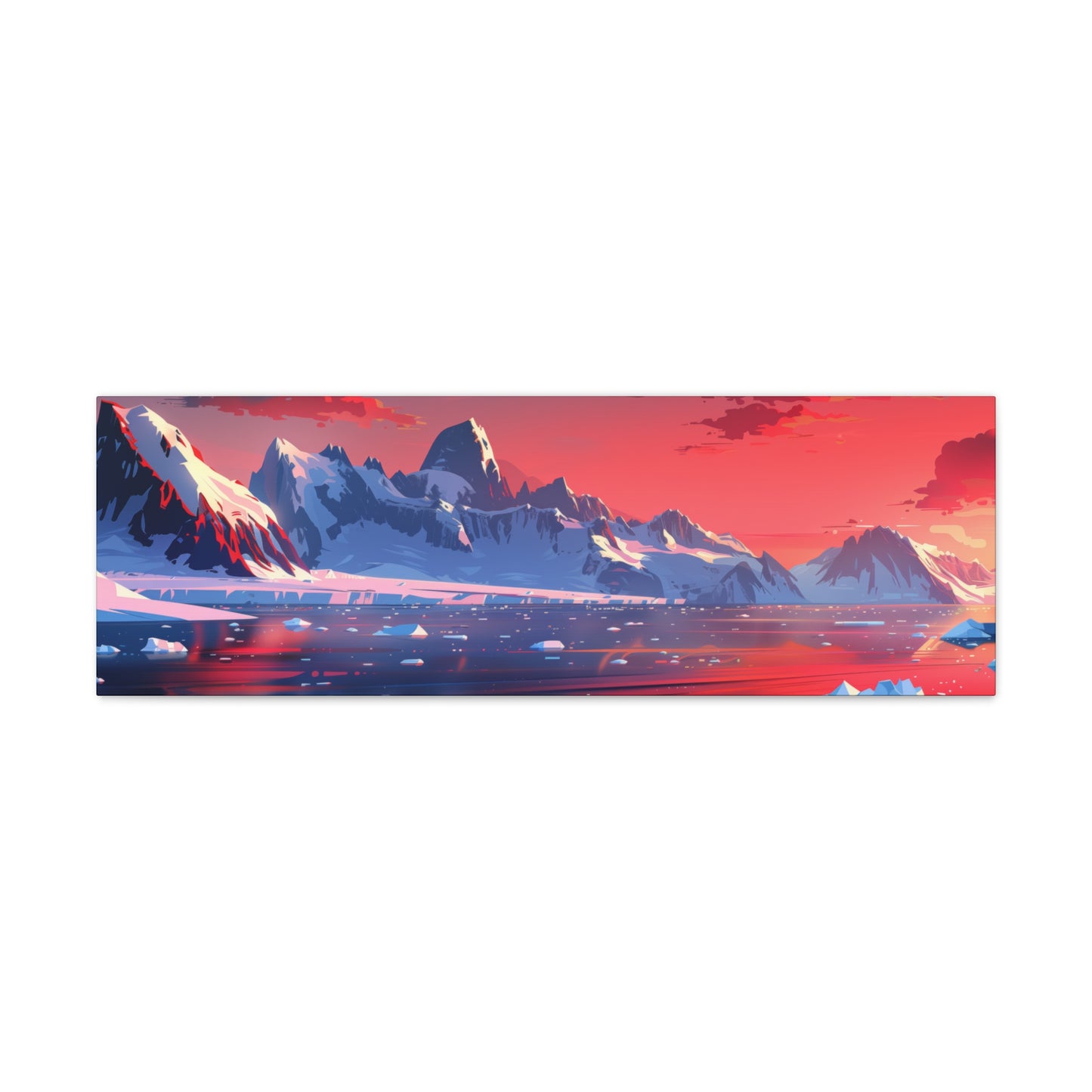 Sunset in Antarctica - Landscape Illustration Panorama Canvas Gallery Wraps