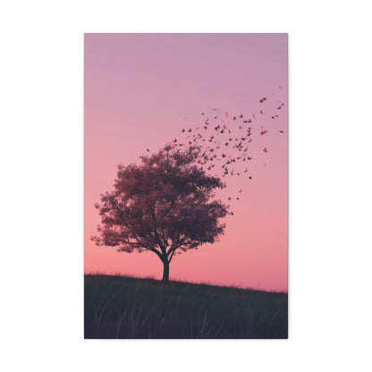 Tree in a Purple Sunset Digital Illustration Canvas Gallery Wraps