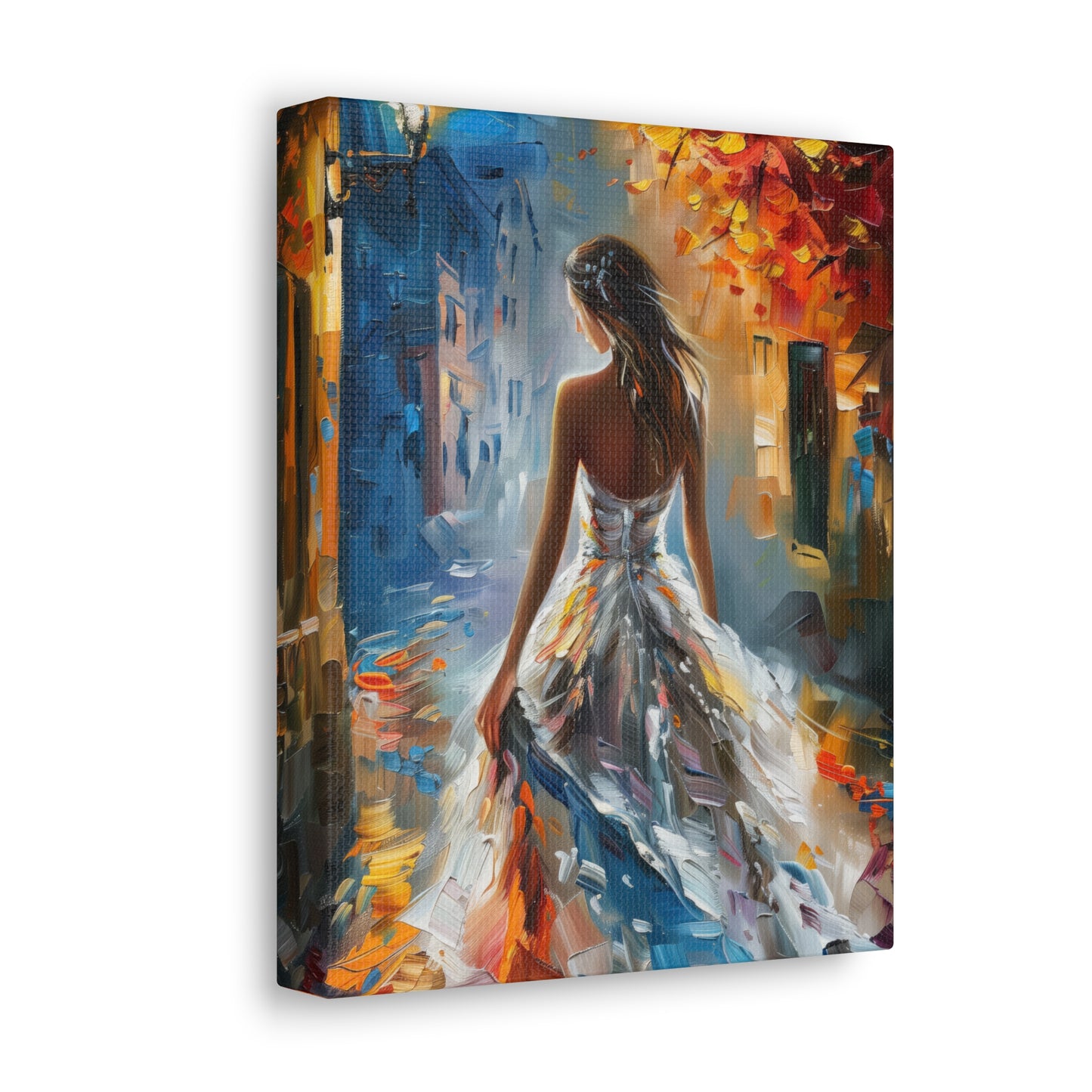 Bride walking in the streets - Leonid Afremov Style Digital Print Canvas Gallery Wraps