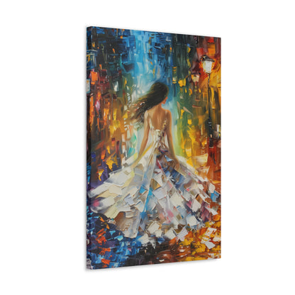 Bride walking in the streets - Leonid Afremov Style Digital Print Canvas Gallery Wraps