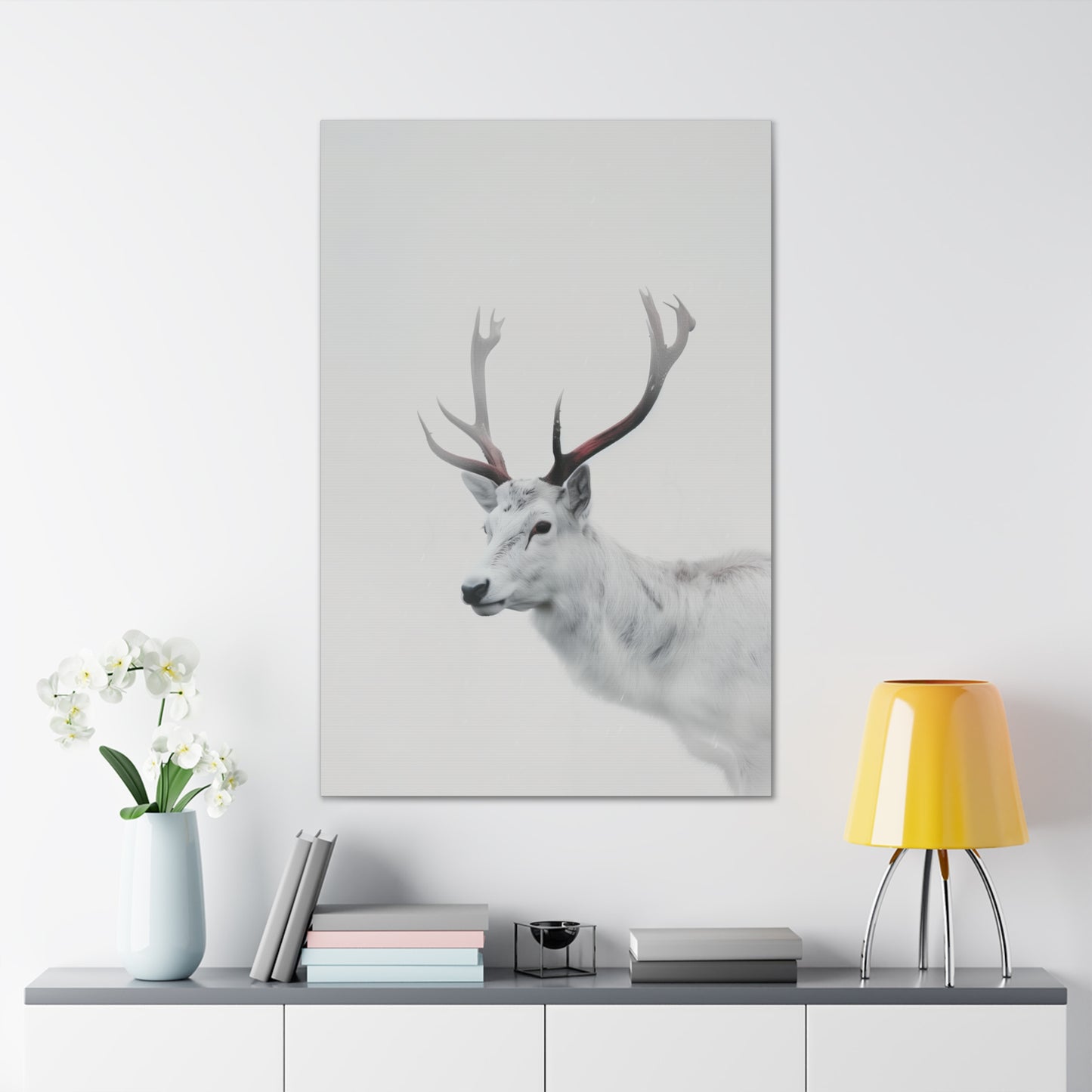 White Reindeer Digital Illustration Canvas Gallery Wraps