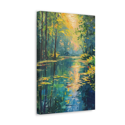 Lake in a Forest - Claude Monet Style Digital Print Canvas Gallery Wraps