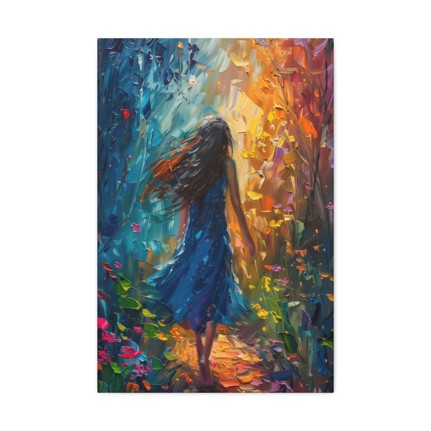 girl walking through trees Digital Oil Painting Print Canvas Gallery Wraps