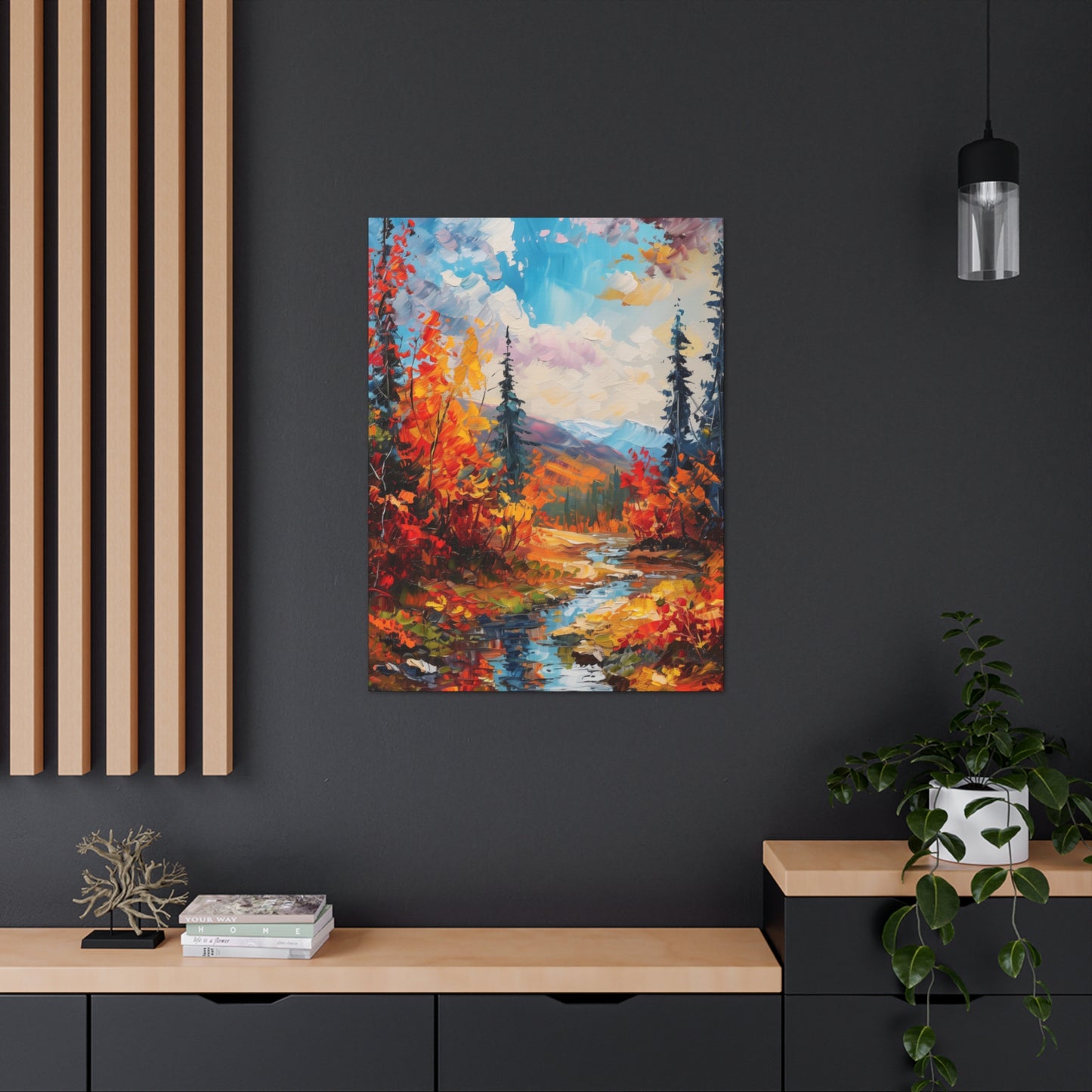 A River flows through autumn forest - Leonid Afremov Style Digital Print Canvas Gallery Wraps