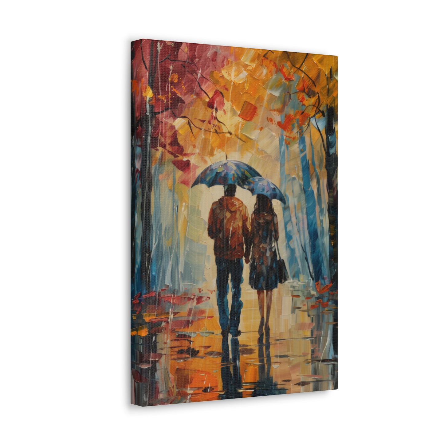 couple walking on the street with umbrella - Leonid Afremov Style Digital Print Canvas Gallery Wraps