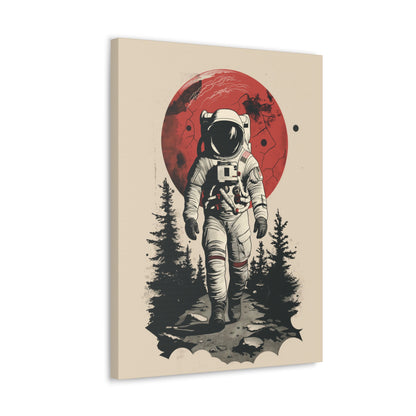 Cosmic Journey: Astronaut Walking  - Digital Illustration Canvas Gallery Wrap