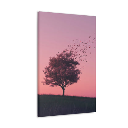 Tree in a Purple Sunset Digital Illustration Canvas Gallery Wraps