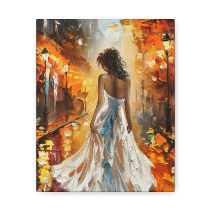 bride walking in the street - Leonid Afremov Style Digital Print Canvas Gallery Wraps