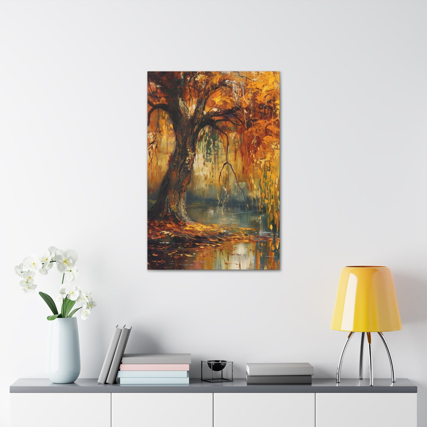 Golden Weeping Willow Tree - Oil Painting Inspired by Leonid Afremov Digital Canvas Gallery Wraps