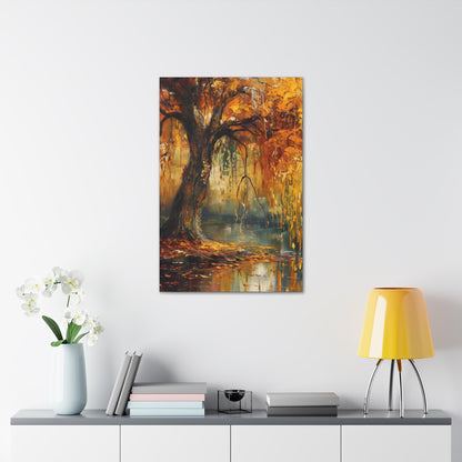 Golden Weeping Willow Tree - Oil Painting Inspired by Leonid Afremov Digital Canvas Gallery Wraps