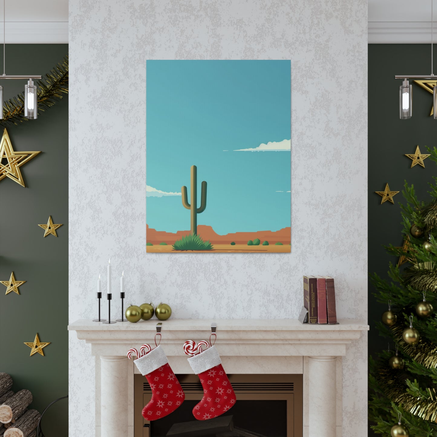 Saguaro Cactus in Desert - Illustration Canvas Gallery Wraps