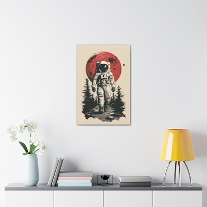 Cosmic Journey: Astronaut Walking  - Digital Illustration Canvas Gallery Wrap