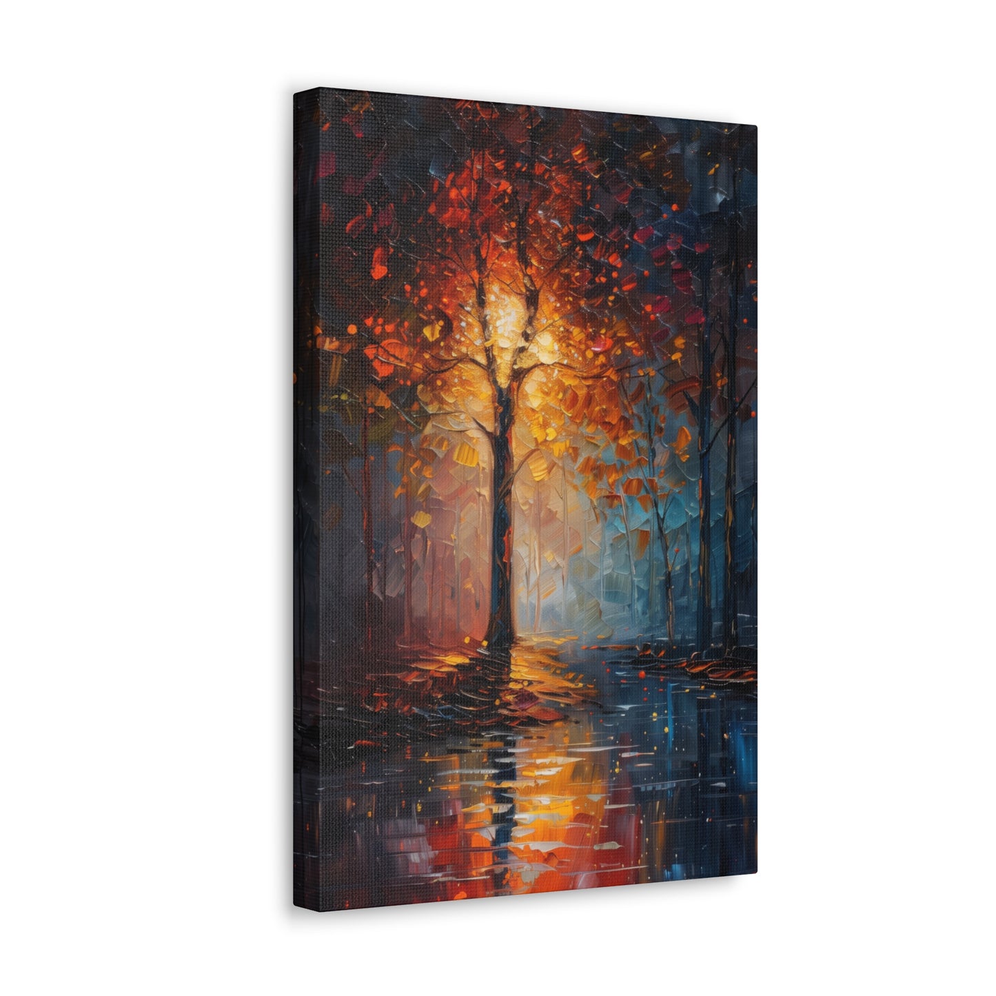 magical tree by the river in the forest - Leonid Afremov Style Digital Print Canvas Gallery Wraps