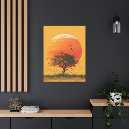 Tree in a Golden Sunset Digital Illustration Canvas Gallery Wraps