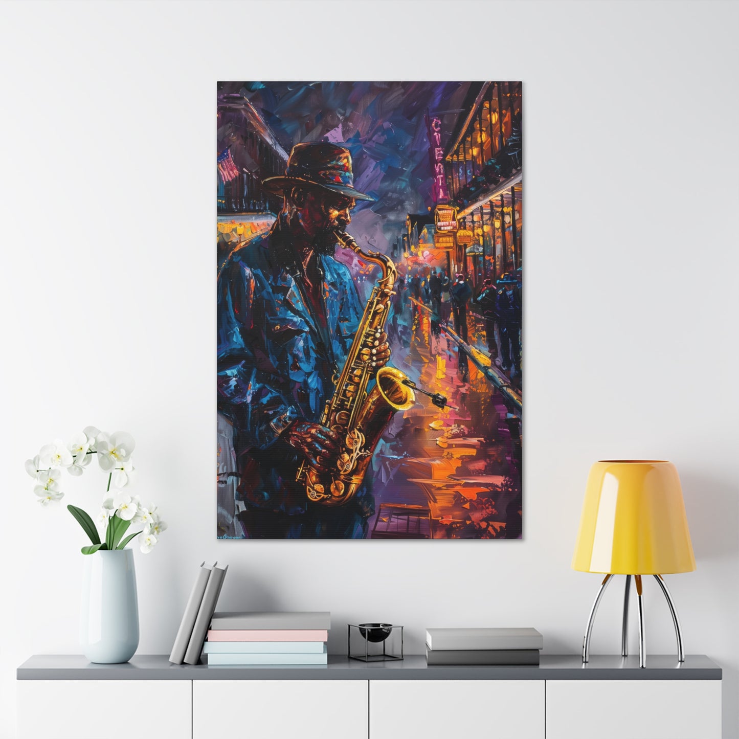 Man Playing Horn on the Street - Rembrandt Style Digital Oil Painting Canvas Gallery Wraps