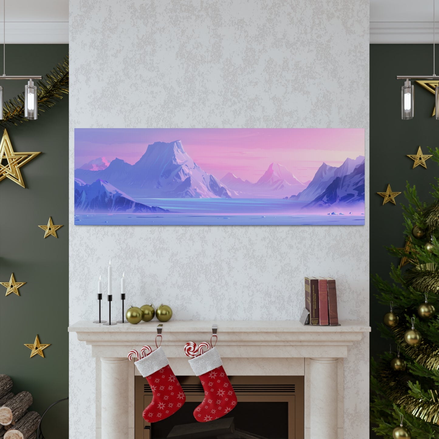 Antarctic Evening Landscape - Digital Illustration Panorama Canvas Gallery Wraps