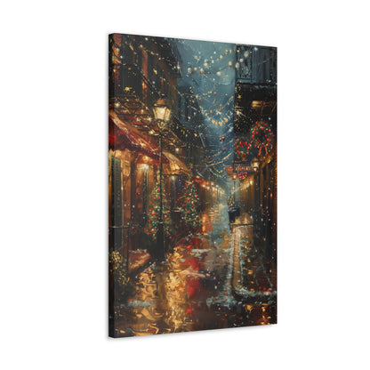 Christmas Time Downtown Street Corner - Rembrandt Style Digital Oil Painting  Canvas Gallery Wraps