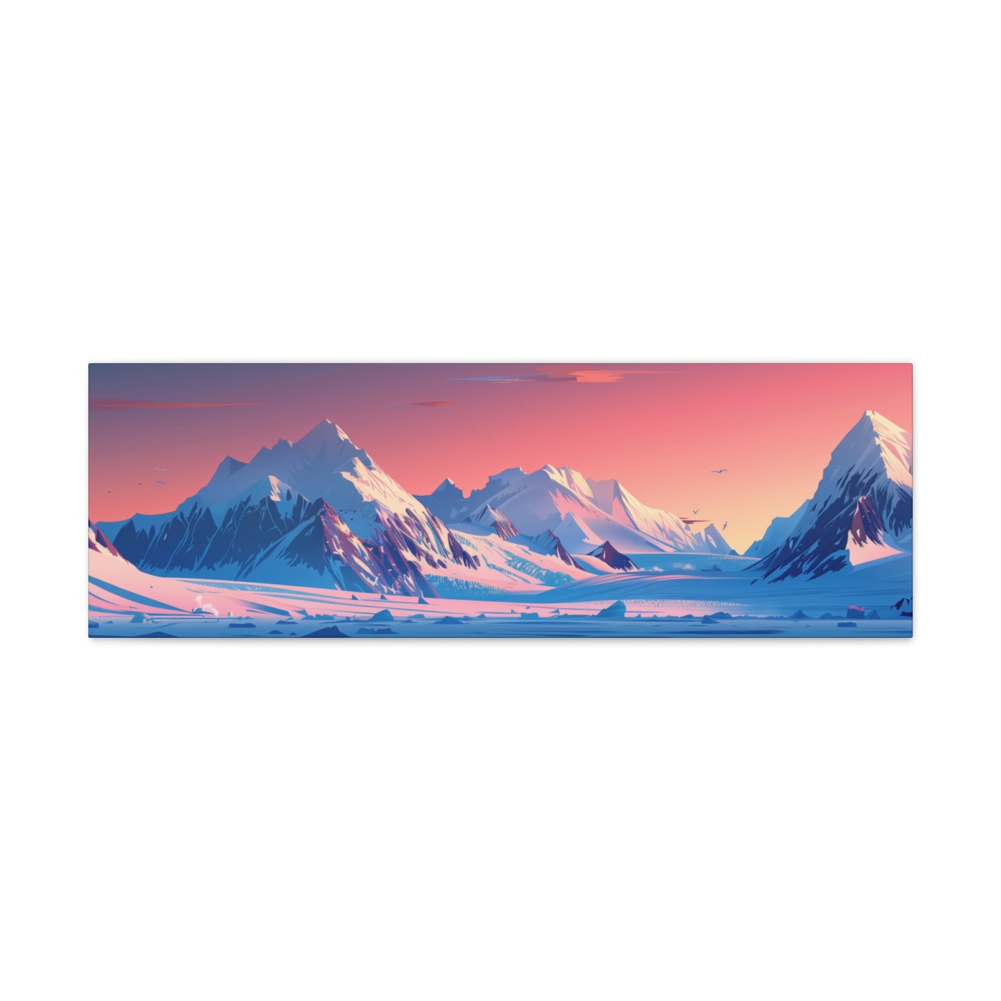 Snowy Mountain Evening in Alaska - Digital Landscape Illustration Panorama Canvas Gallery Wraps