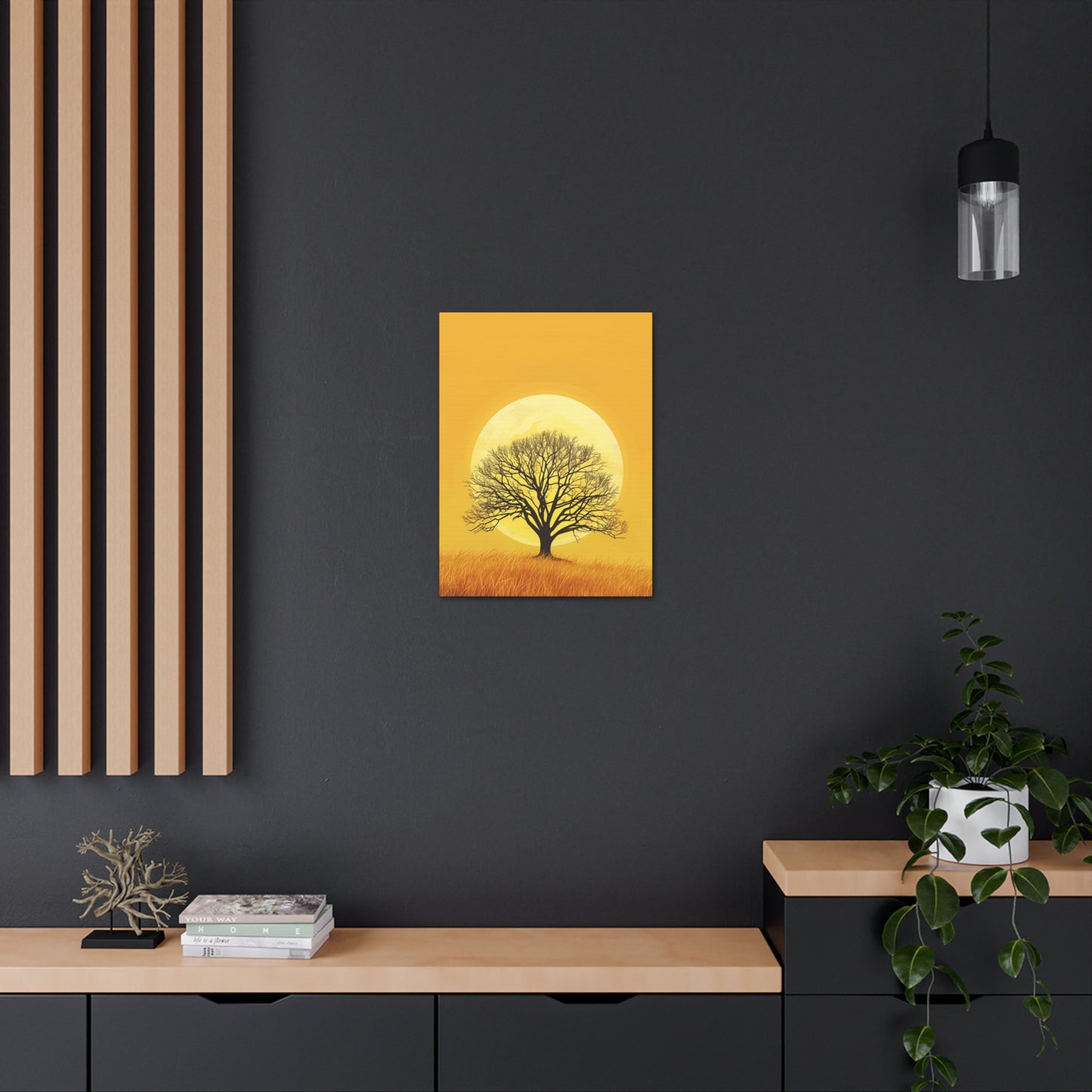 A Leafless Tree in a Golden Evening Digital illustration Canvas Gallery Wraps