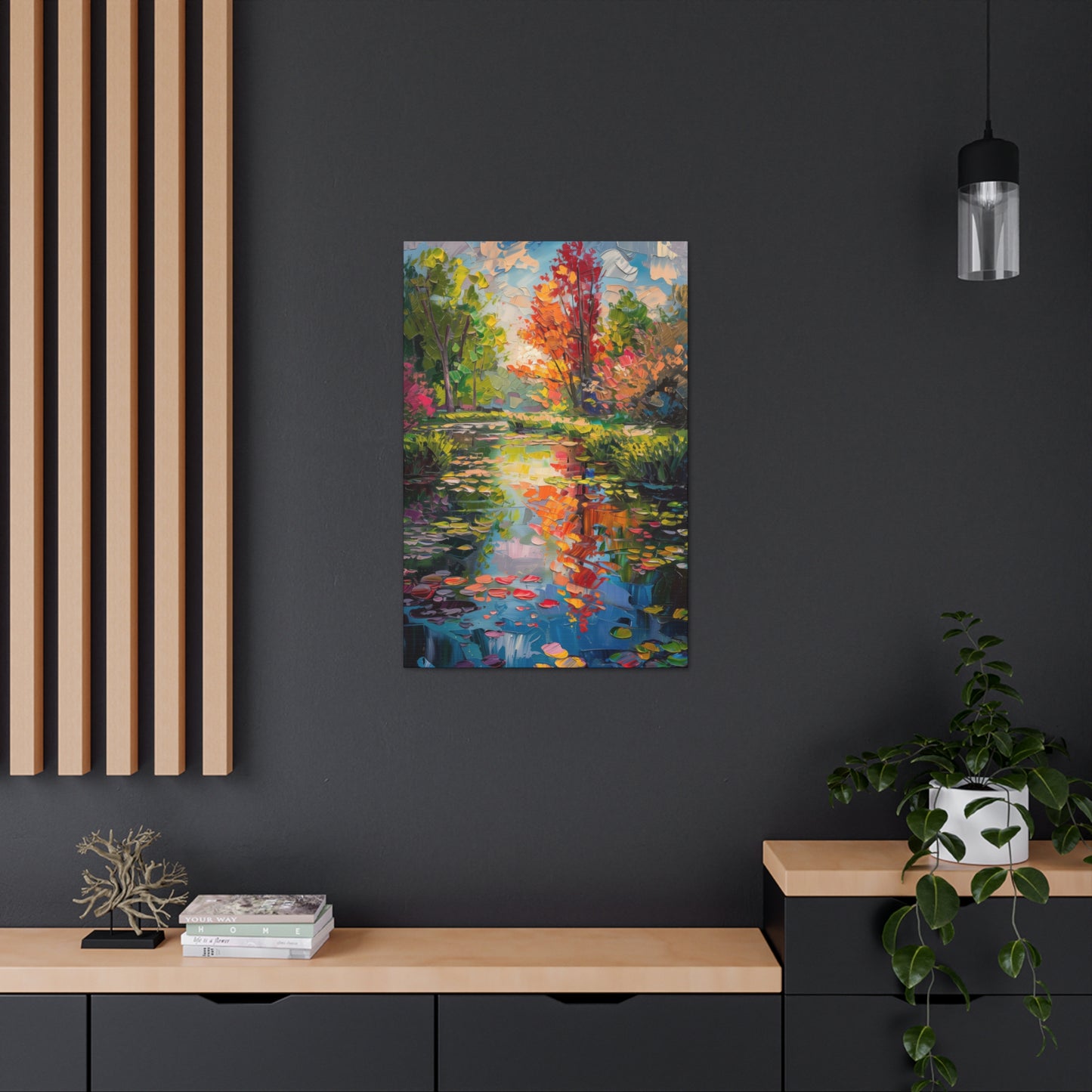 Pond in a Autumn Forest - Claude Monet Style Digital Print Canvas Gallery Wraps