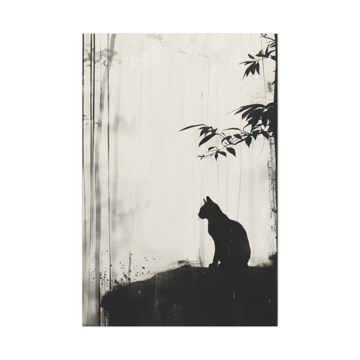 Black Cat Digital Illustration Canvas Gallery Wraps