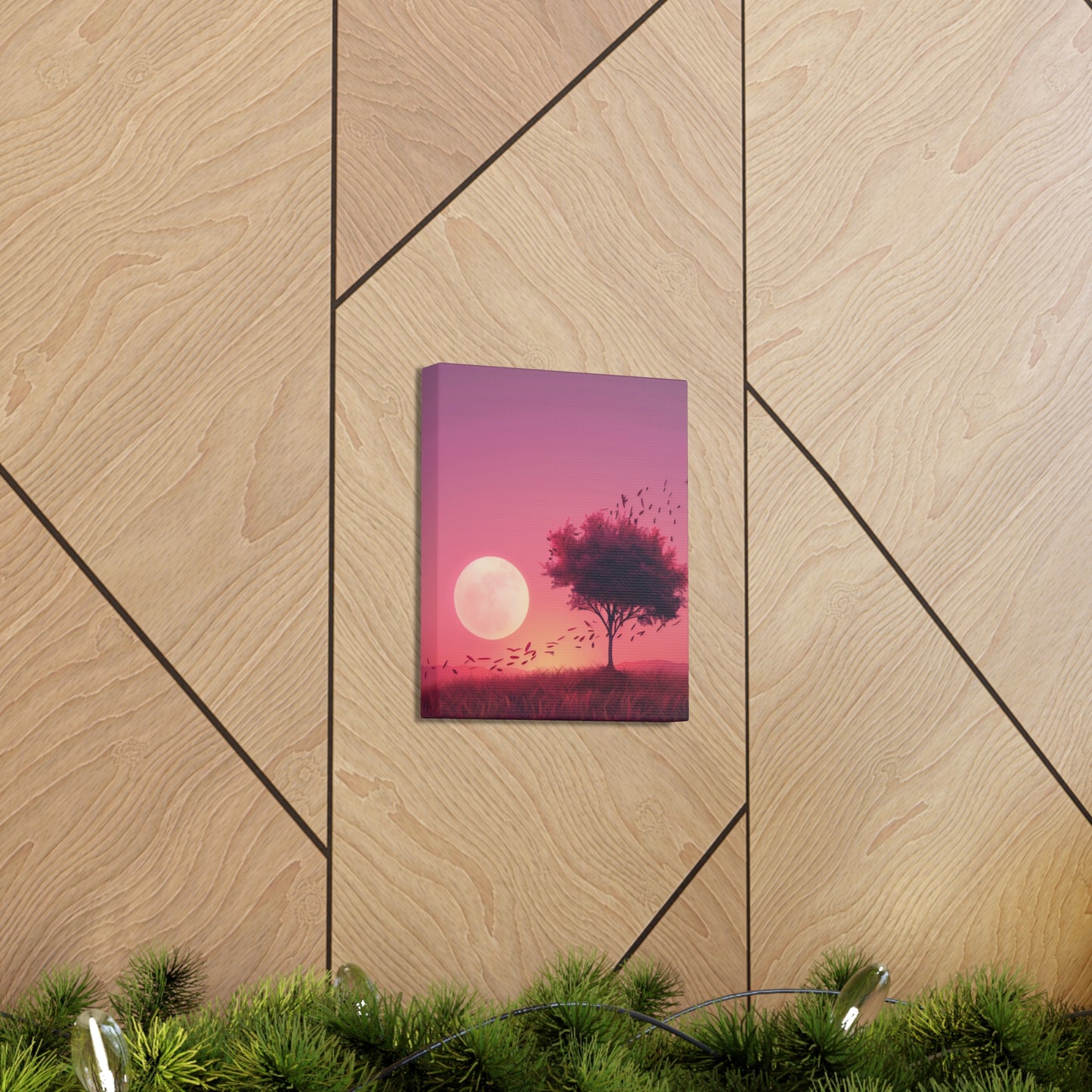 Tree in a Purple Sunset Digital Illustration Canvas Gallery Wraps