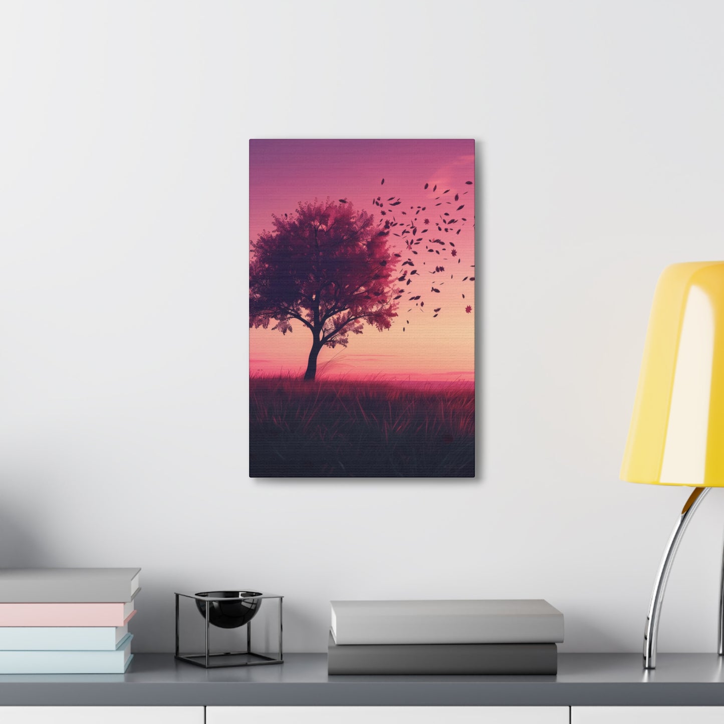 Tree in a Purple Sunset Digital Illustration Canvas Gallery Wraps