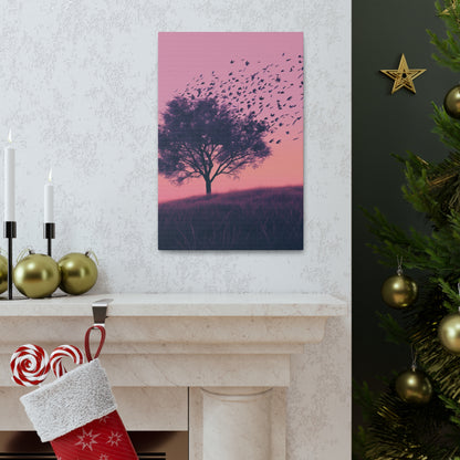 Tree in a Purple Sunset Digital Illustration Canvas Gallery Wraps