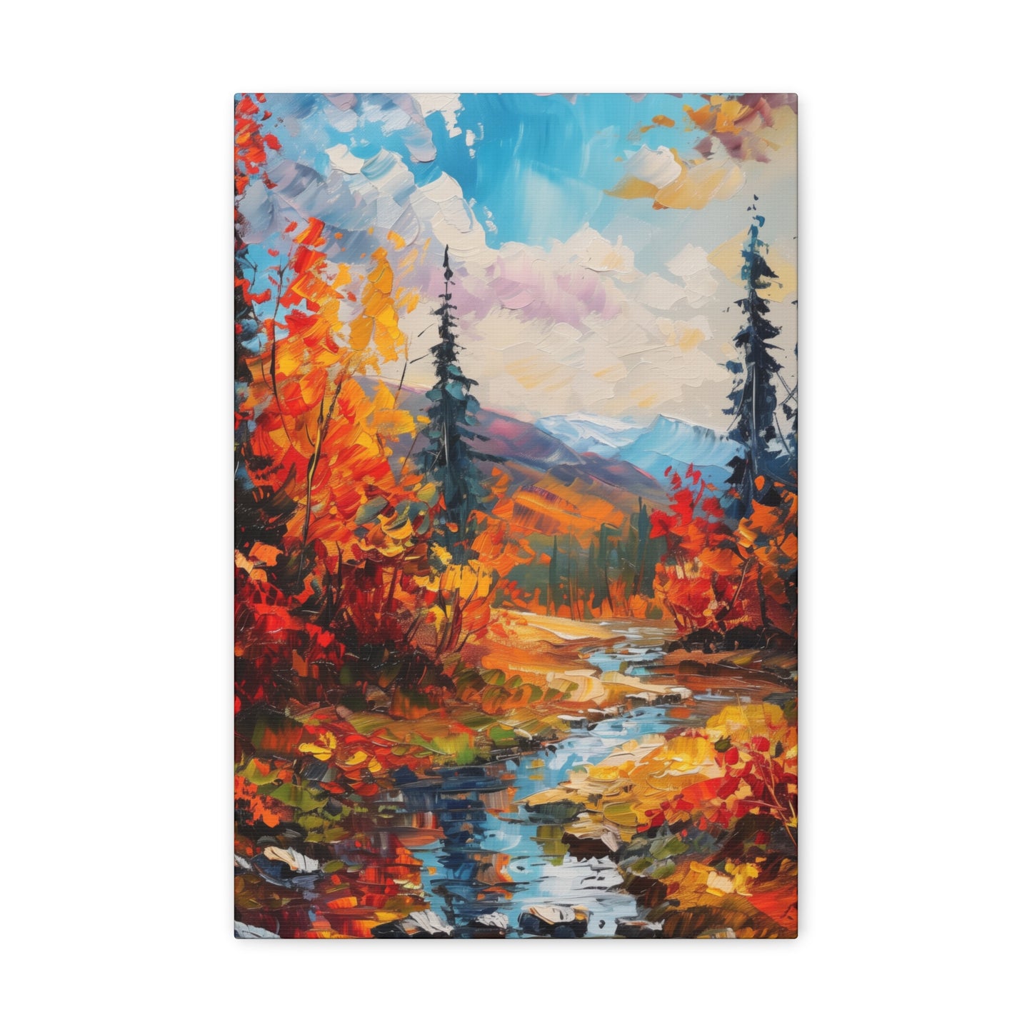 A River flows through autumn forest - Leonid Afremov Style Digital Print Canvas Gallery Wraps