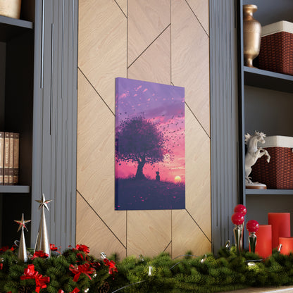 Tree in a Purple Sunset Digital Illustration Canvas Gallery Wraps