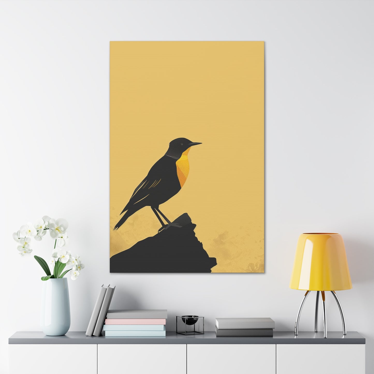 Bird Sitting on a Rock Digital Illustration Canvas Gallery Wraps