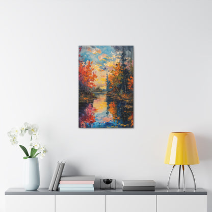 Pond in a Autumn Forest - Claude Monet Style Digital Print Canvas Gallery Wraps