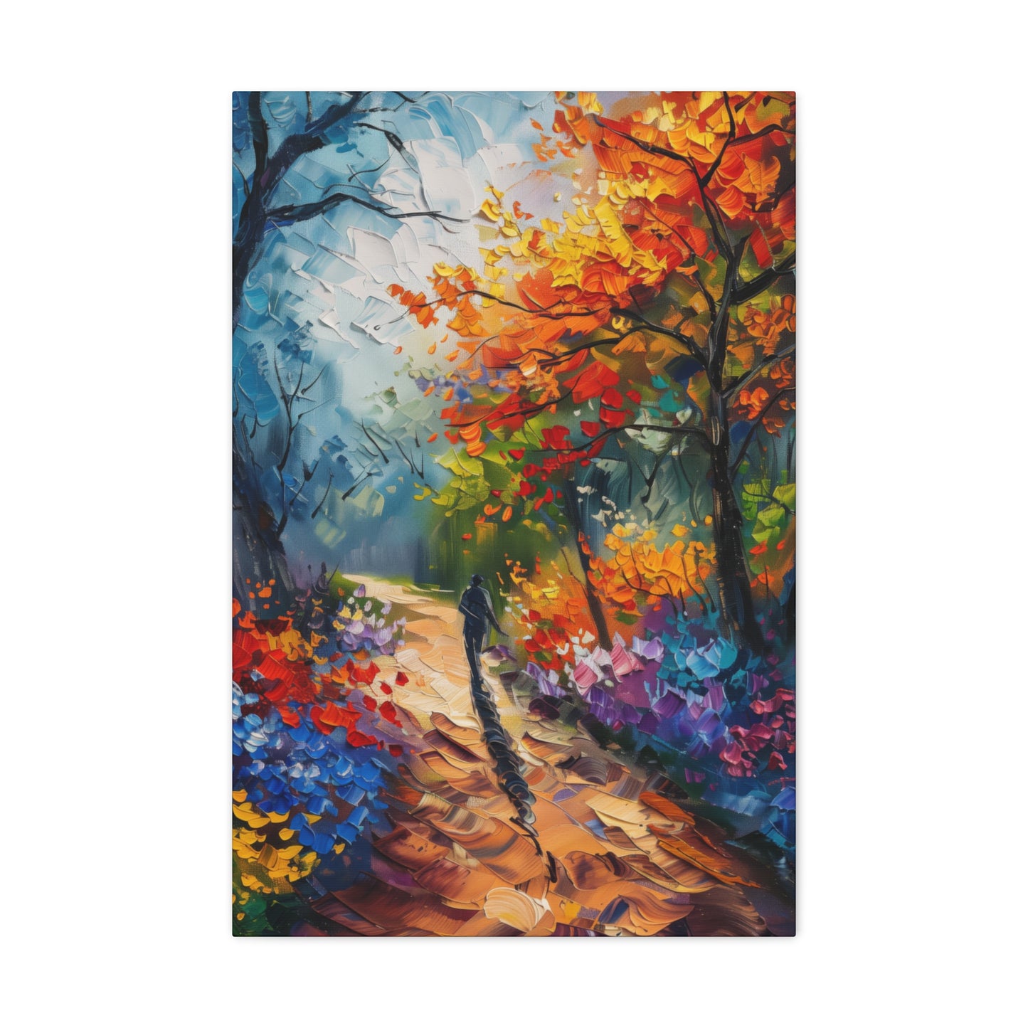 Person Running Through Autumn Forest - Leonid Afremov Oil Painting Canvas Gallery Wraps