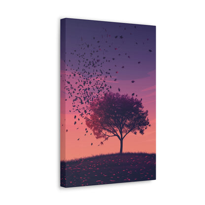 Tree in a Purple Sunset Digital Illustration Canvas Gallery Wraps