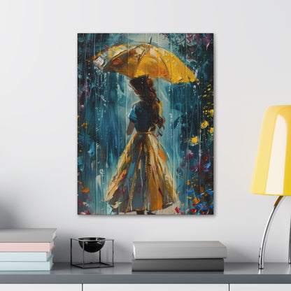 girl with an umbrella in rain - Leonid Afremov Style Digital Print Canvas Gallery Wraps