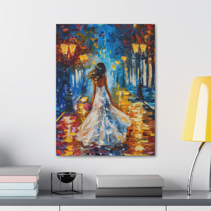 bride walking in the street - Leonid Afremov Style Digital Print Canvas Gallery Wraps