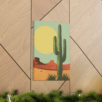 Saguaro Cactus in Desert - Illustration Canvas Gallery Wraps