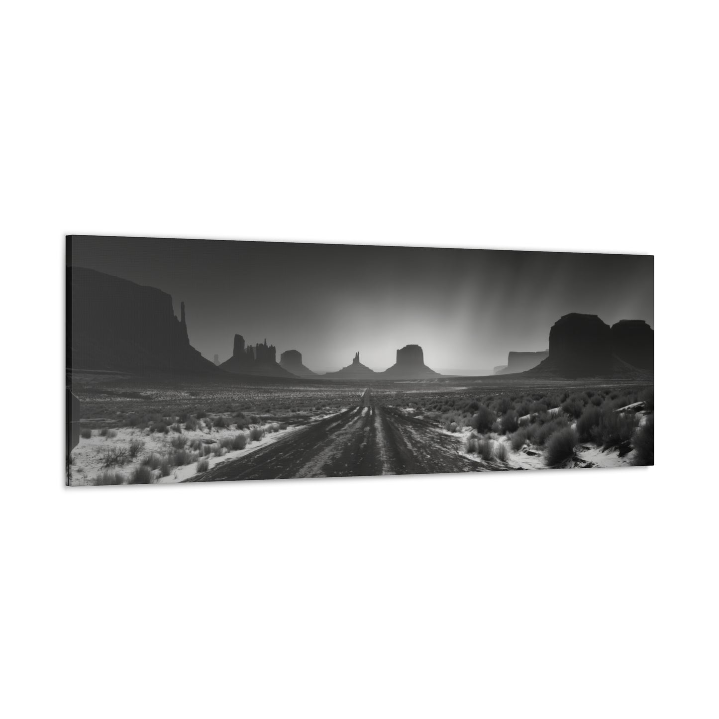 Highway Through the Wild West Desert of Arizona - Black and White Landscape Panorama Canvas Gallery Wraps