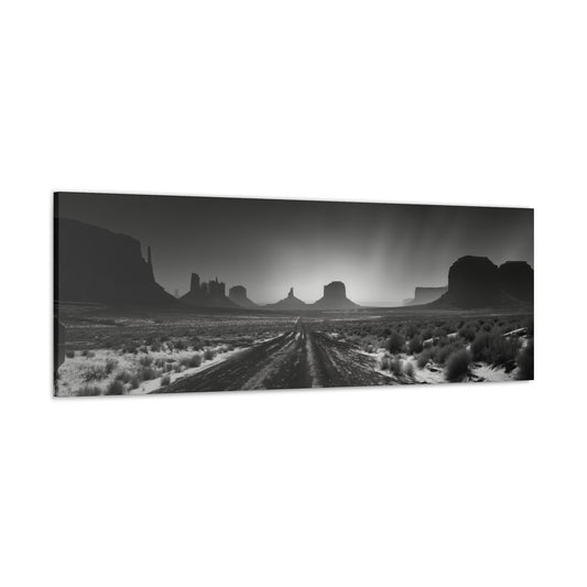 Highway Through the Wild West Desert of Arizona - Black and White Landscape Panorama Canvas Gallery Wraps