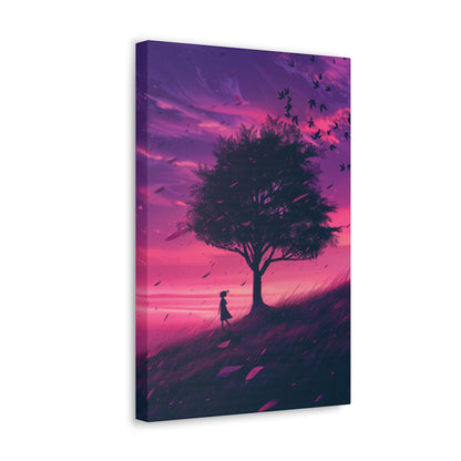 Tree in a Purple Sunset Digital Illustration Canvas Gallery Wraps