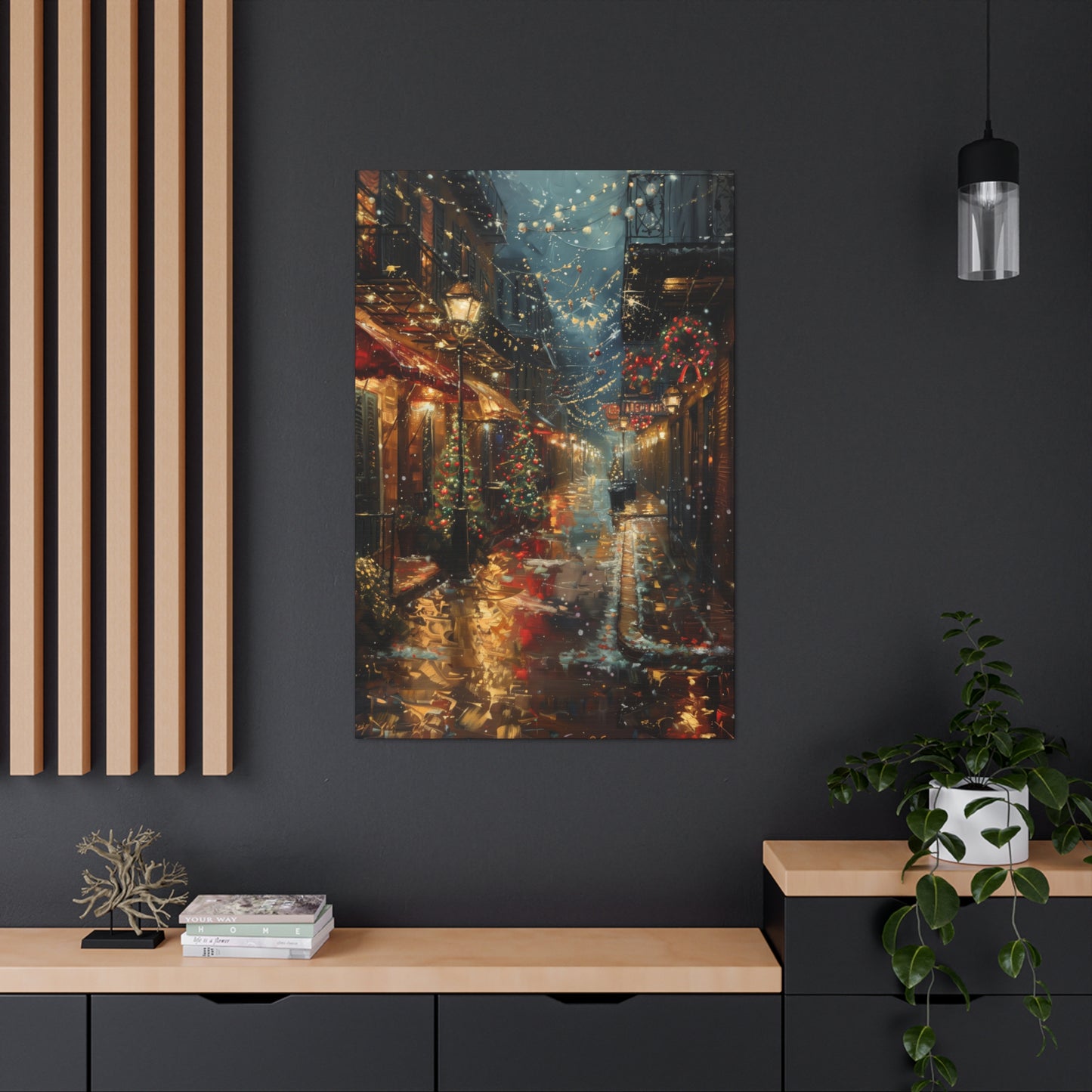 Christmas Time Downtown Street Corner - Rembrandt Style Digital Oil Painting  Canvas Gallery Wraps