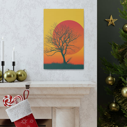 leafless tree in a Golden Sunset Digital Illustration Canvas Gallery Wraps