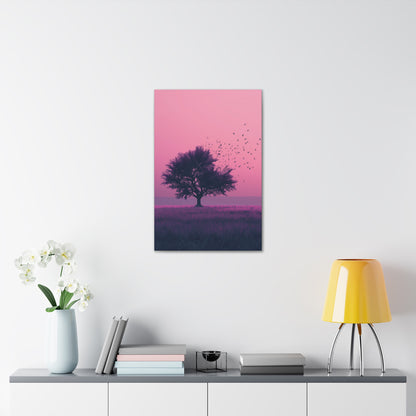 Tree in a Purple Sunset Digital Illustration Canvas Gallery Wraps