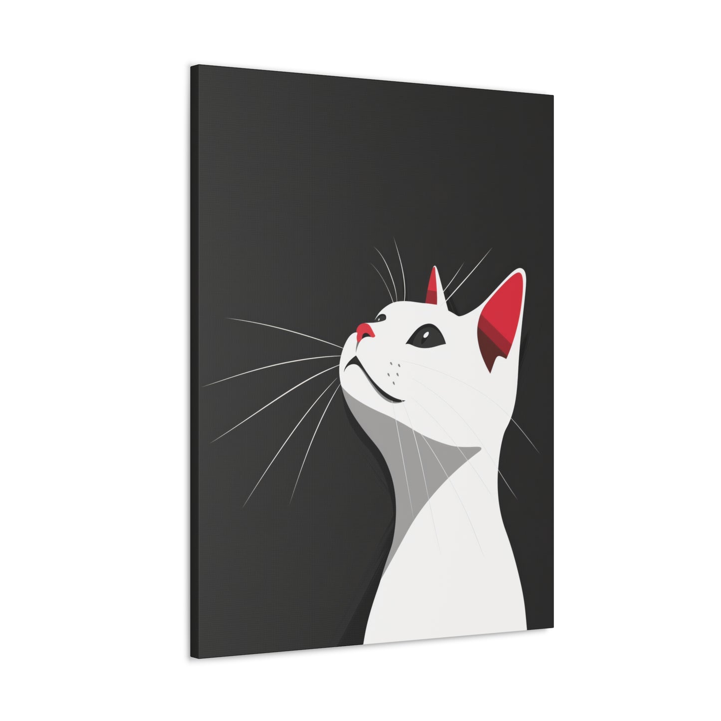 White Cat in Black Background Digital Illustration Canvas Gallery Wraps