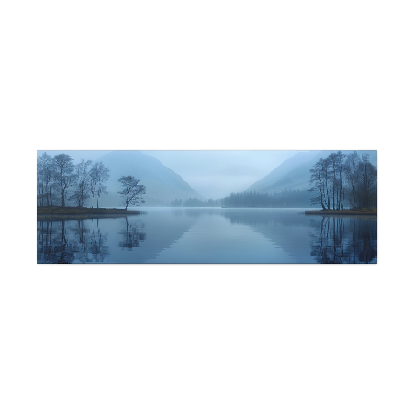 Lake Landscape with Mountains - Morning Mist Panorama Canvas Gallery Wraps