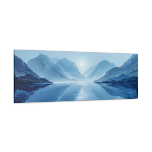 Lake Landscape with Mountains - Morning Mist Panorama Canvas Gallery Wraps