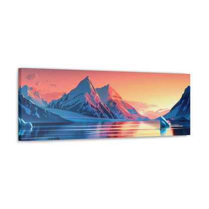 Snowy Mountain Evening in Antarctica - Digital Landscape Illustration Panorama Canvas Gallery Wraps